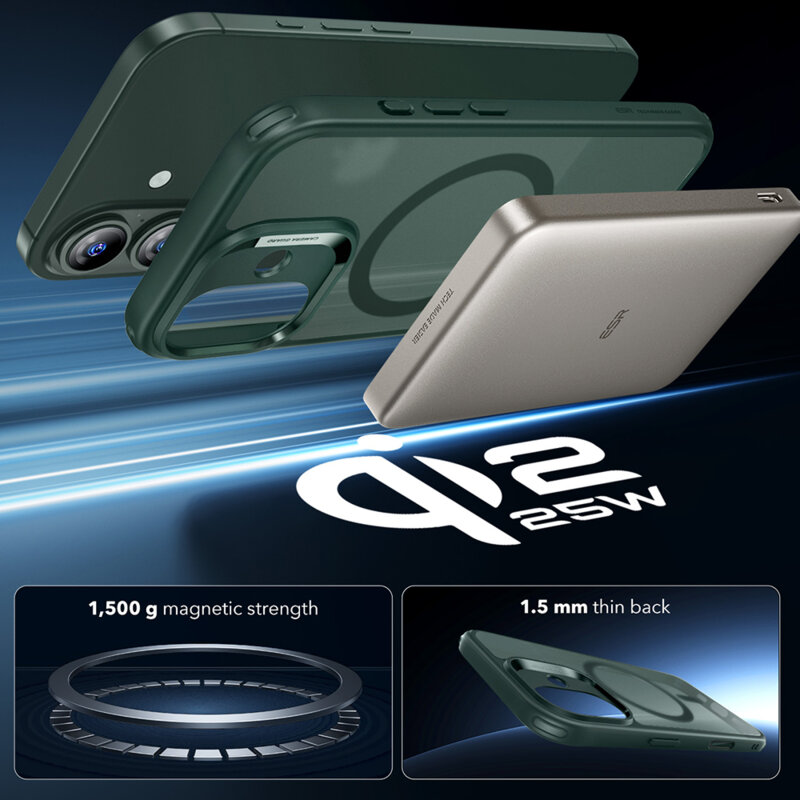 Husa iPhone 17 ESR Classic Hybrid HaloLock, verde