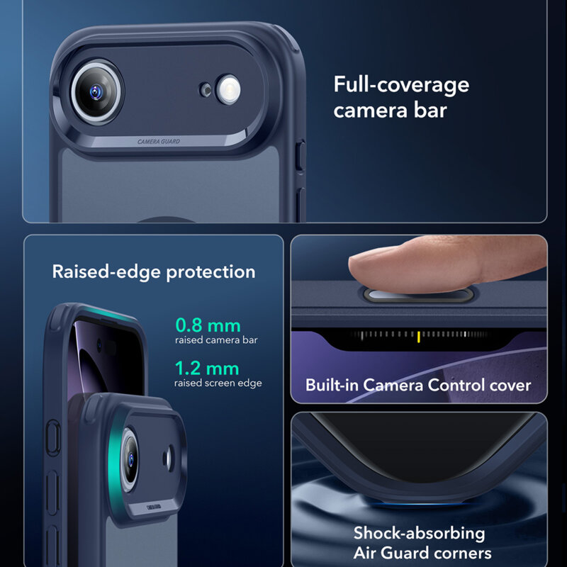 Husa iPhone 17 Air ESR Classic Hybrid HaloLock, bleu