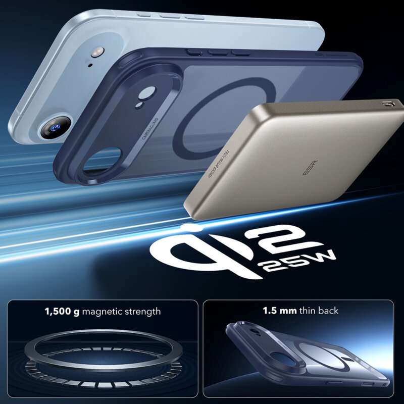 Husa iPhone 17 Air ESR Classic Hybrid HaloLock, bleu