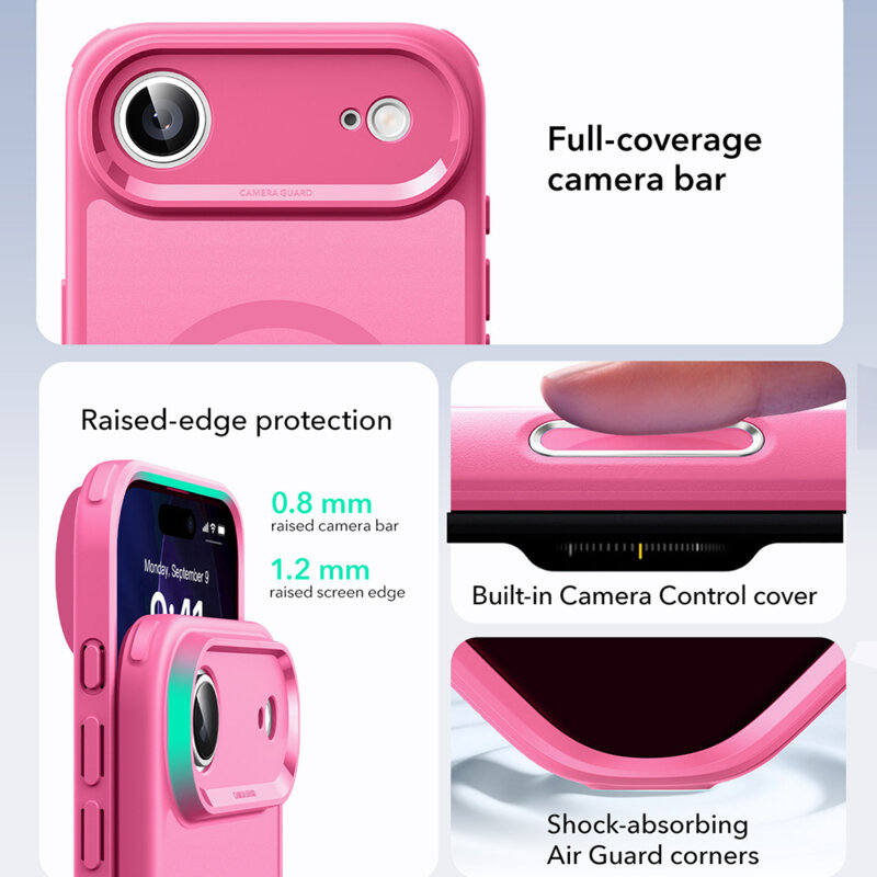 Husa iPhone 17 Air ESR Classic Hybrid HaloLock, roz
