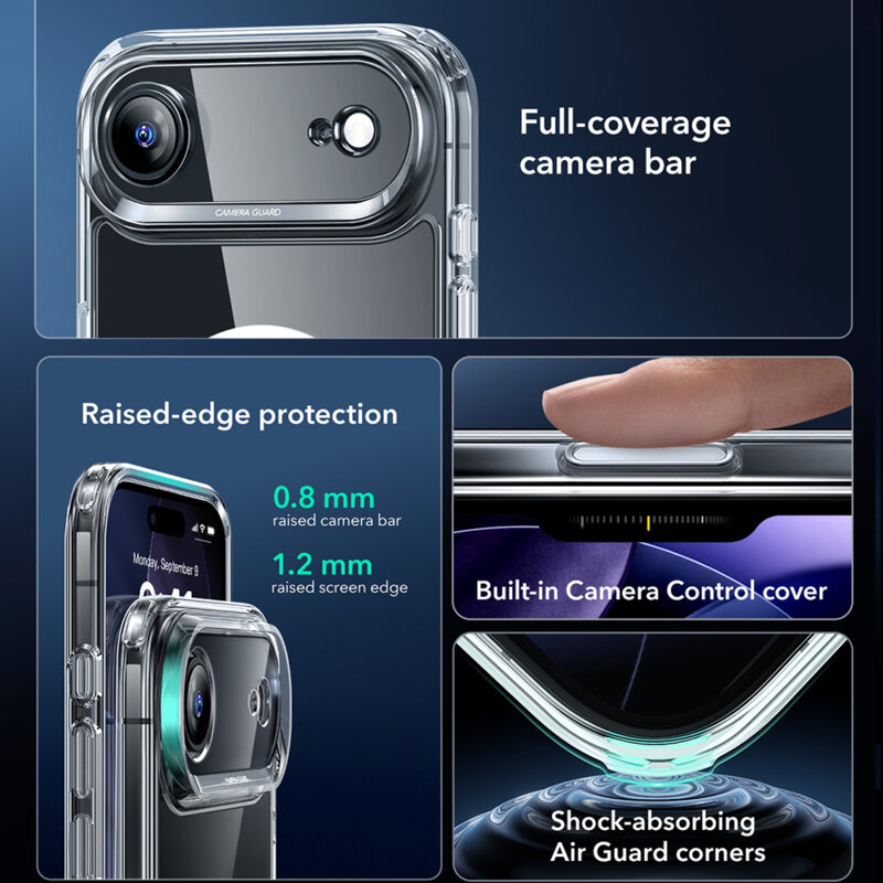 Husa iPhone 17 Air ESR Classic Hybrid HaloLock, transparenta