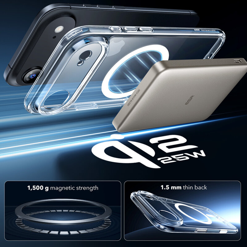 Husa iPhone 17 Air ESR Classic Hybrid HaloLock, transparenta