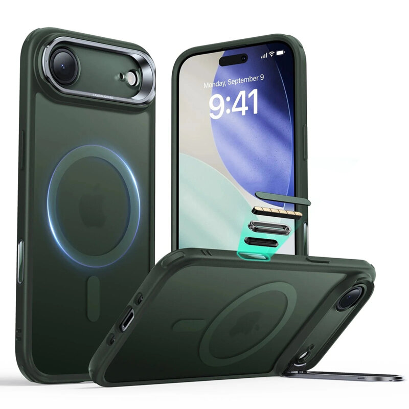 Husa iPhone 17 Air ESR Classic Hybrid HaloLock Kickstand, verde
