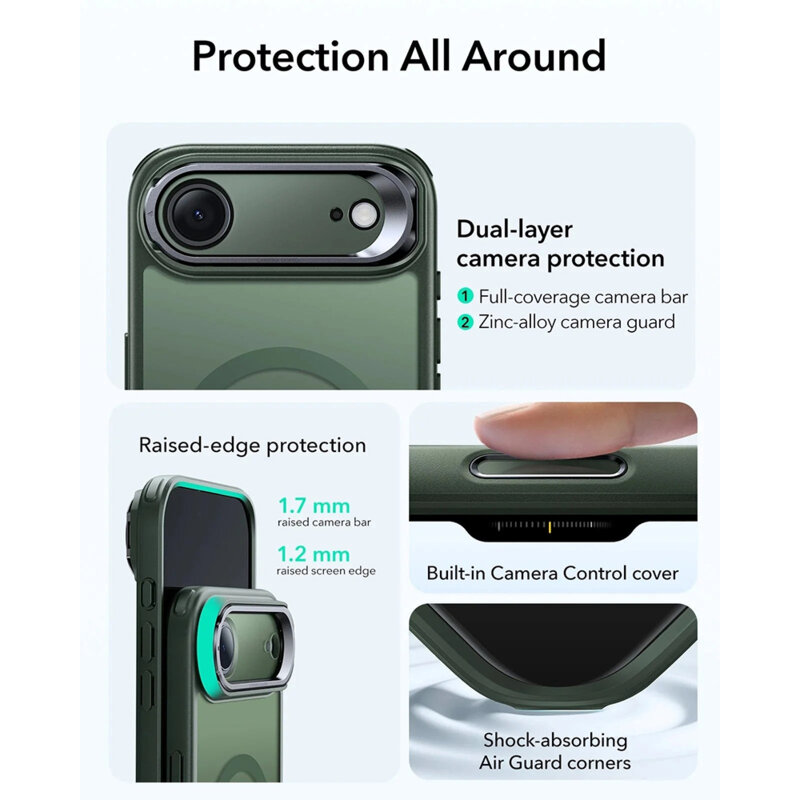 Husa iPhone 17 Air ESR Classic Hybrid HaloLock Kickstand, verde