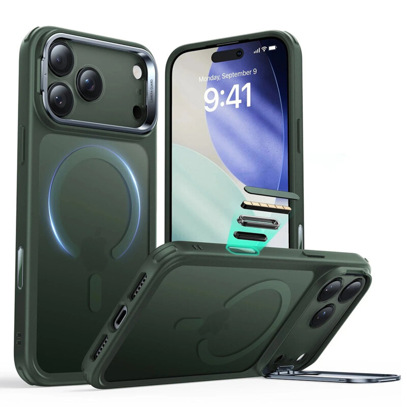Husa iPhone 17 ESR Classic Hybrid HaloLock Kickstand, verde