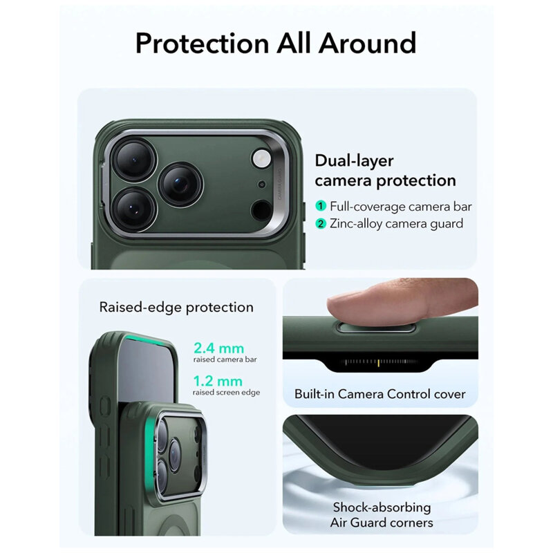Husa iPhone 17 ESR Classic Hybrid HaloLock Kickstand, verde