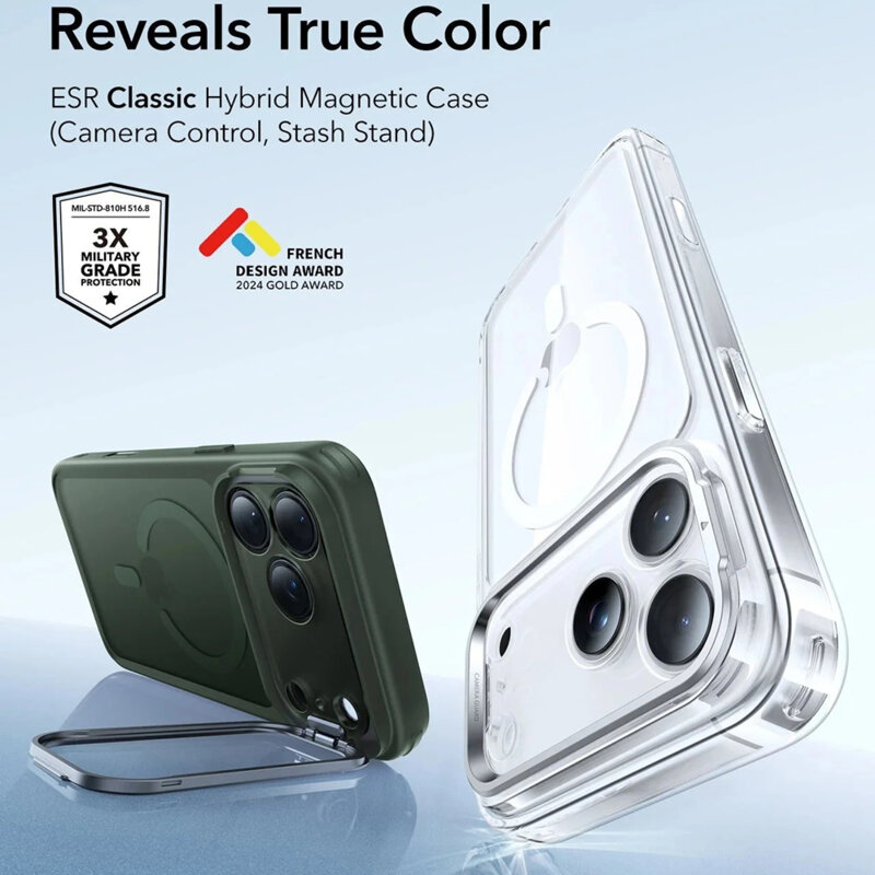 Husa iPhone 17 Pro ESR Classic Hybrid HaloLock Kickstand, verde