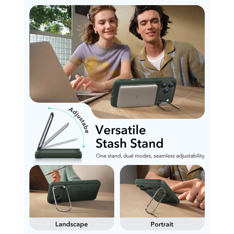 Husa iPhone 17 Pro Max ESR Classic Hybrid HaloLock Kickstand, verde