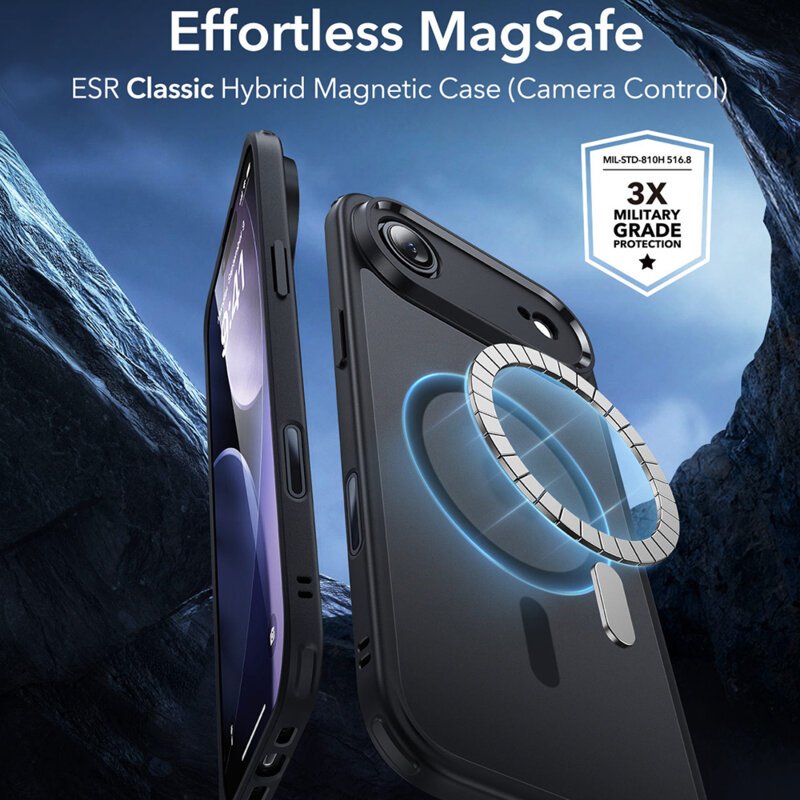 Husa iPhone 17 Air ESR Classic Hybrid HaloLock, negru frost
