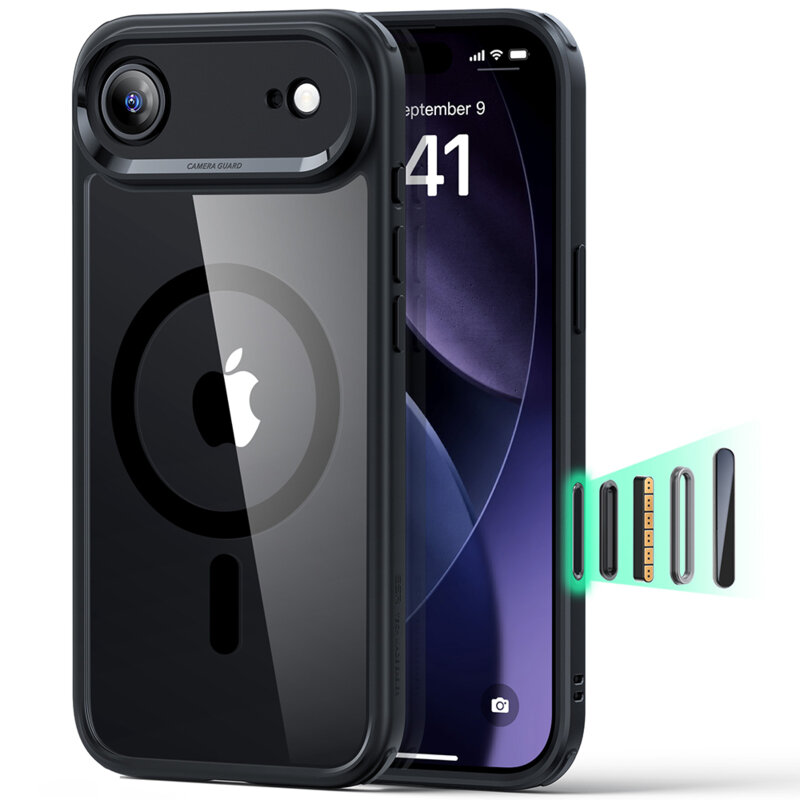 Husa iPhone 17 Air ESR Classic Hybrid HaloLock, negru/transparenta