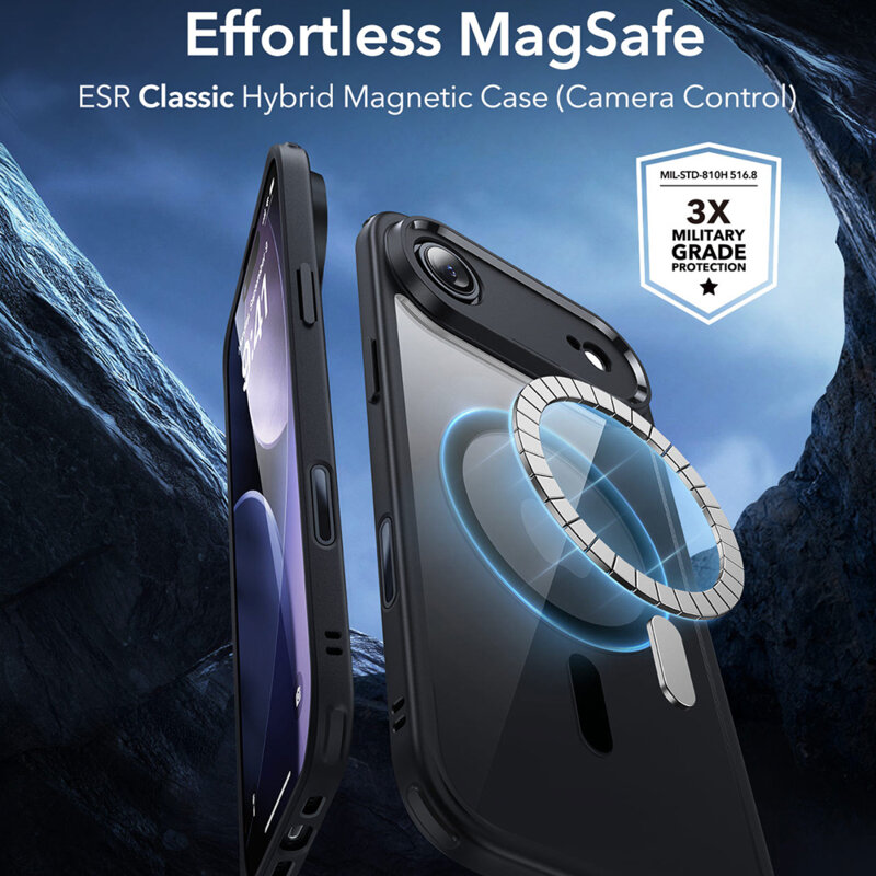 Husa iPhone 17 Air ESR Classic Hybrid HaloLock, negru/transparenta
