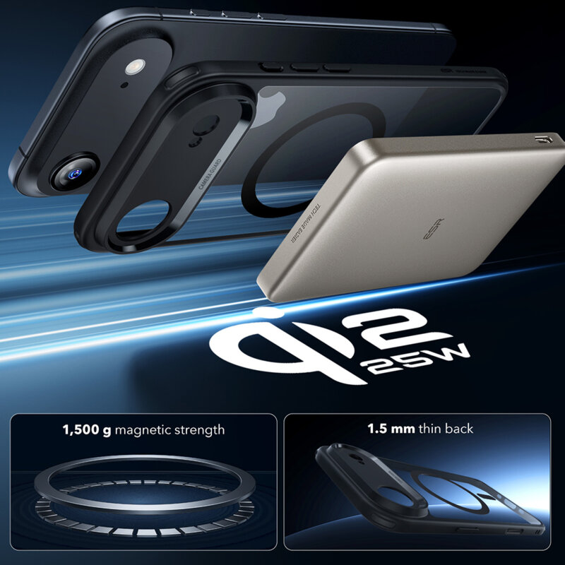 Husa iPhone 17 Air ESR Classic Hybrid HaloLock, negru/transparenta