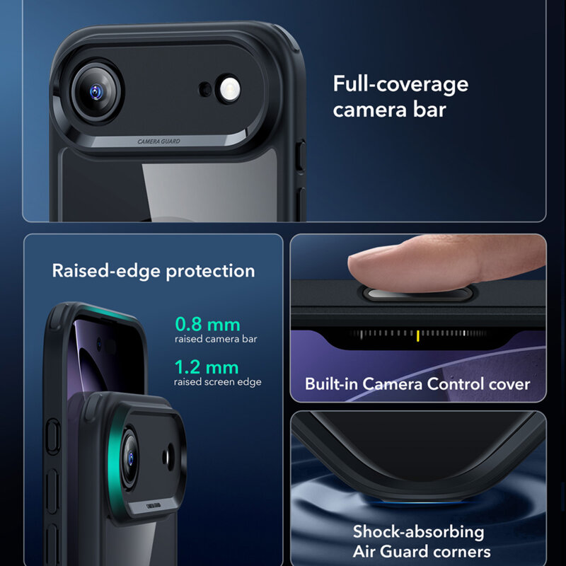 Husa iPhone 17 Air ESR Classic Hybrid HaloLock, negru/transparenta