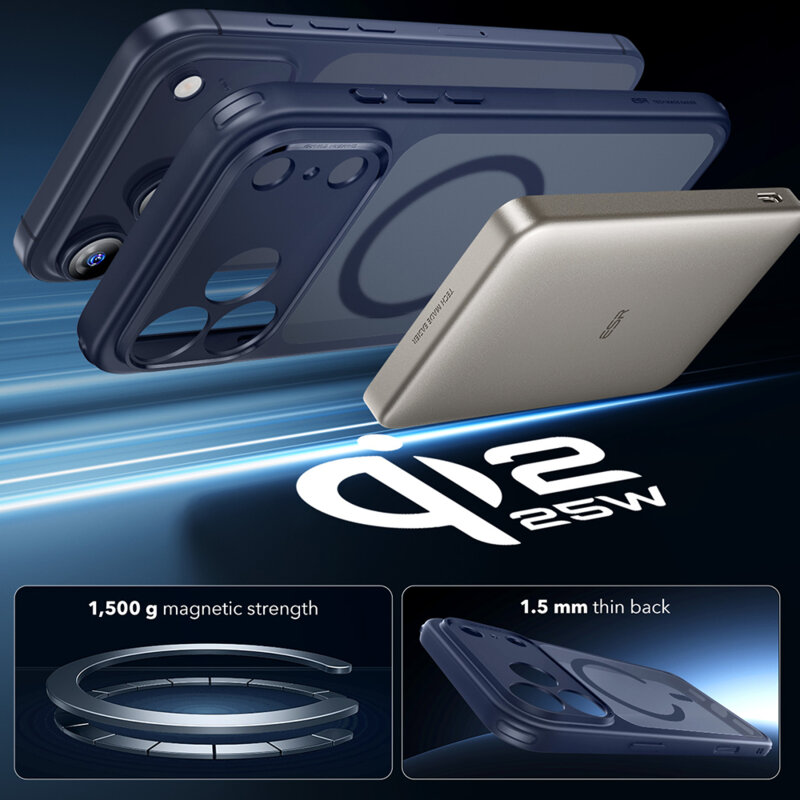 Husa iPhone 17 Pro Max ESR Classic Hybrid HaloLock, bleu