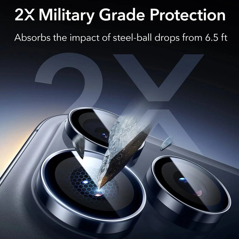 Folie sticla camera iPhone 16 Pro Max ESR Armorite Camera Lens Protectors, bleu