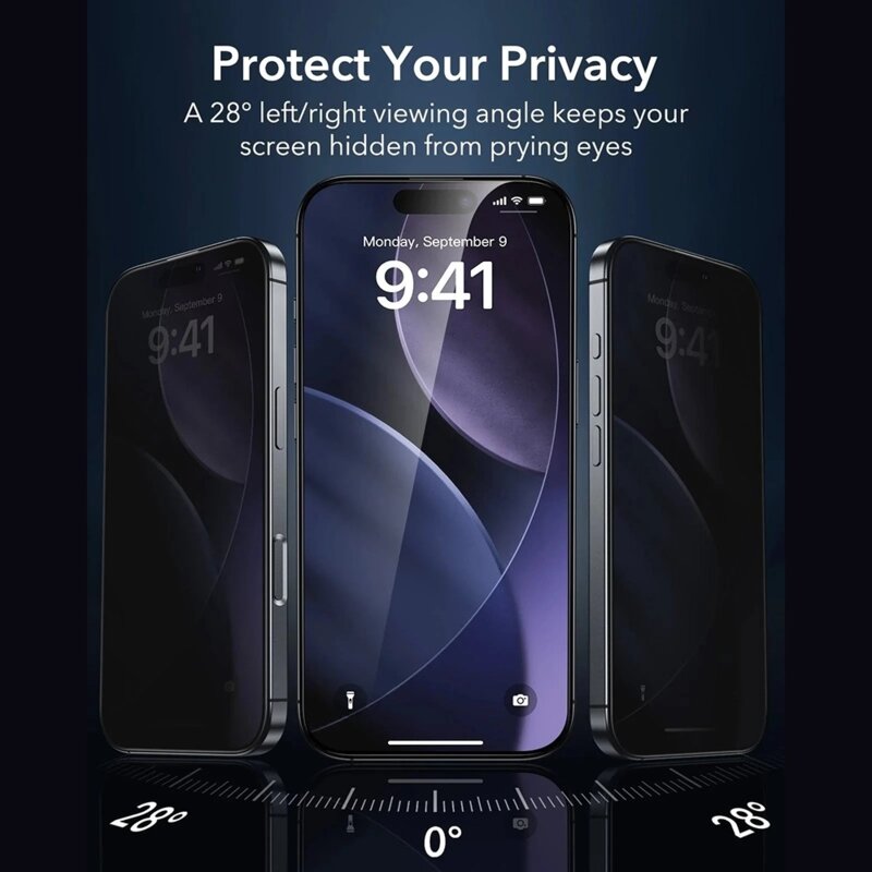 [Pachet 3x] Folie sticla iPhone 17 Pro ESR Privacy Armorite Screen Protector UltraFit, negru