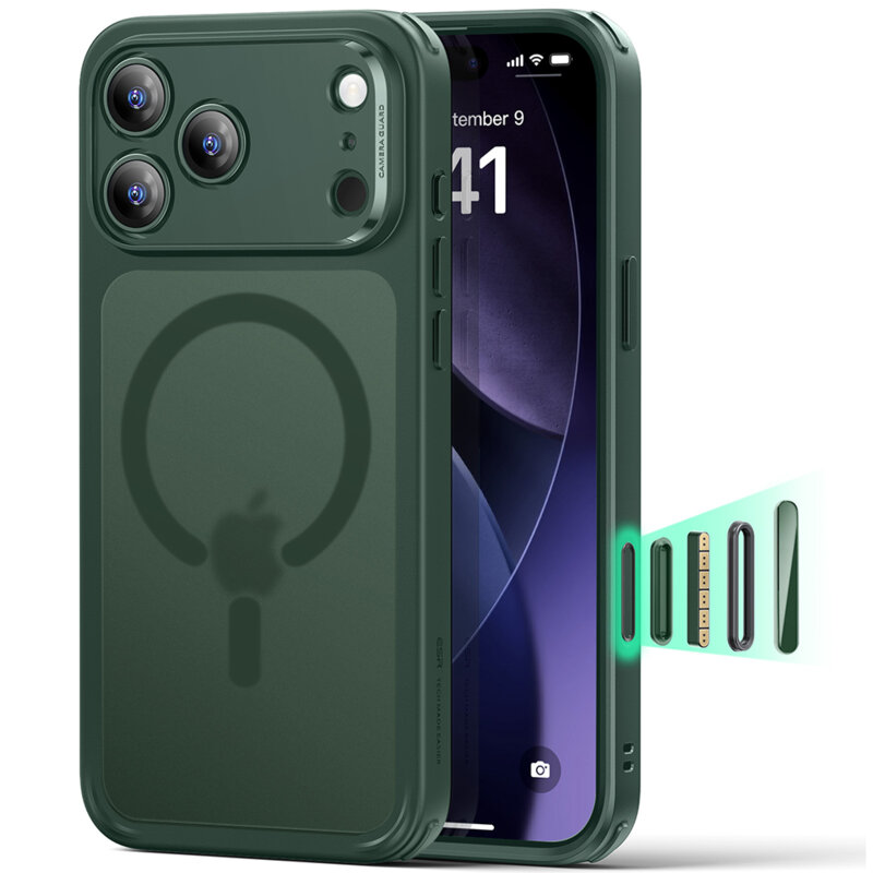 Husa iPhone 17 Pro ESR Classic Hybrid HaloLock, verde