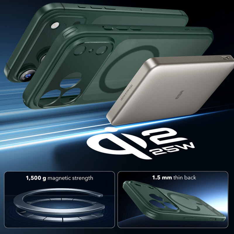 Husa iPhone 17 Pro ESR Classic Hybrid HaloLock, verde