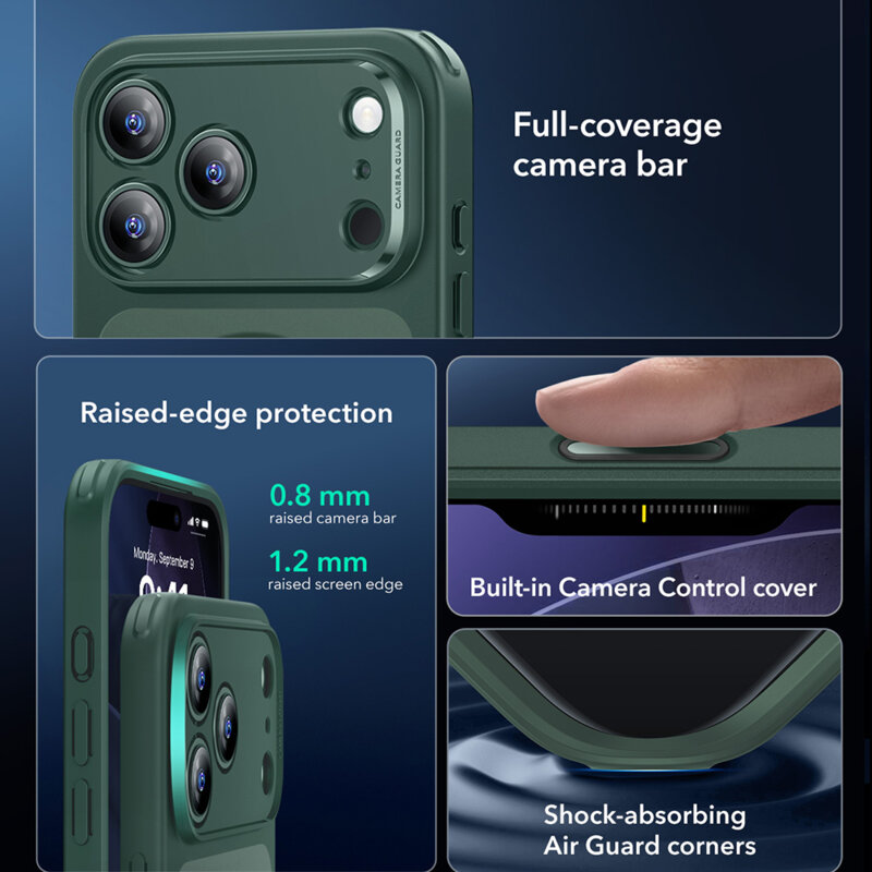 Husa iPhone 17 Pro ESR Classic Hybrid HaloLock, verde