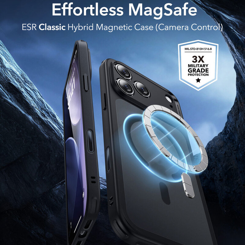Husa iPhone 17 Pro ESR Classic Hybrid HaloLock, negru frost