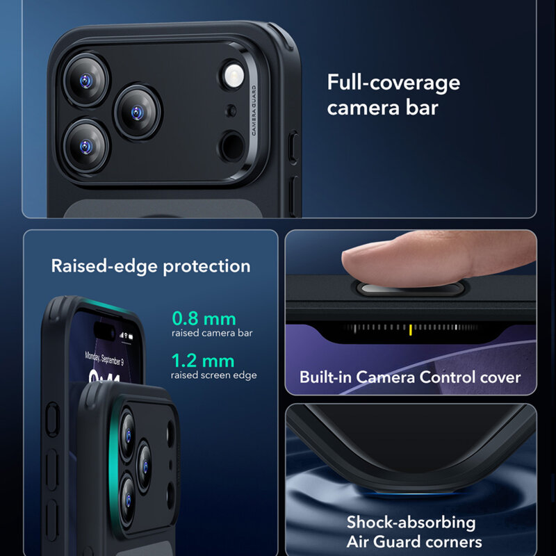 Husa iPhone 17 Pro Max ESR Classic Hybrid HaloLock, negru frost