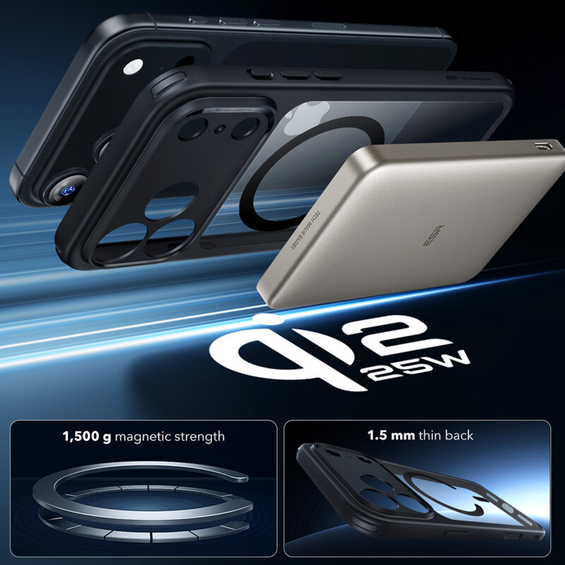 Husa iPhone 17 Pro ESR Classic Hybrid HaloLock, negru/transparenta