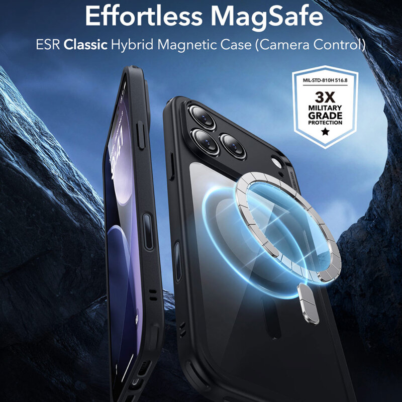 Husa iPhone 17 Pro Max ESR Classic Hybrid HaloLock, negru/transparenta