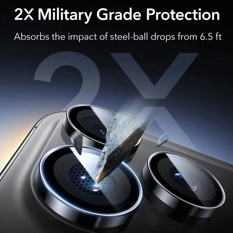 [Pachet 2x] Folie sticla camera iPhone 16 Pro ESR Armorite Camera Lens Protectors, negru