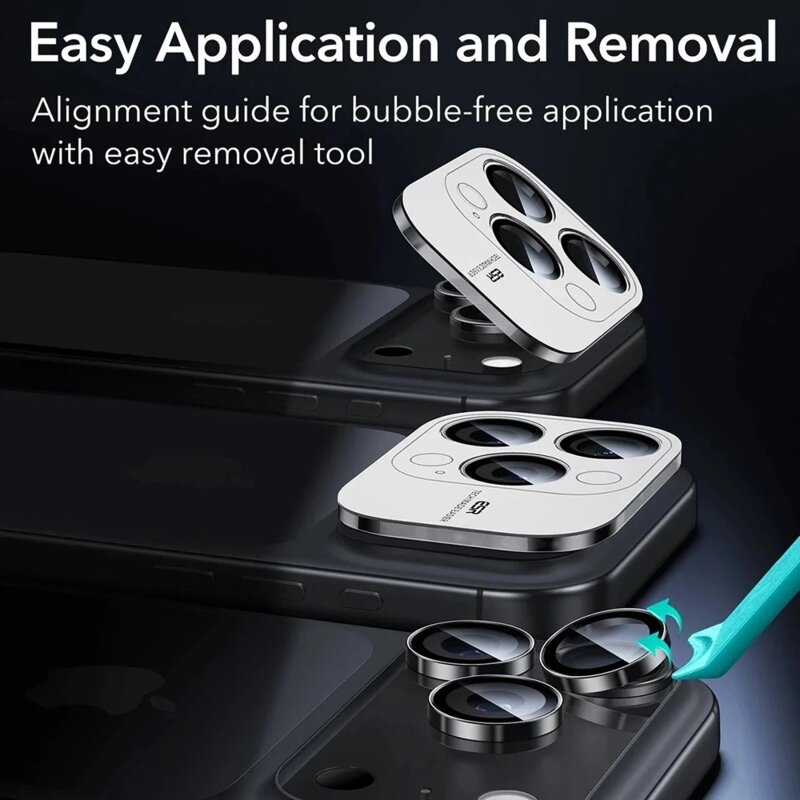 [Pachet 2x] Folie sticla camera iPhone 15 Pro Max ESR Armorite Camera Lens Protectors, negru