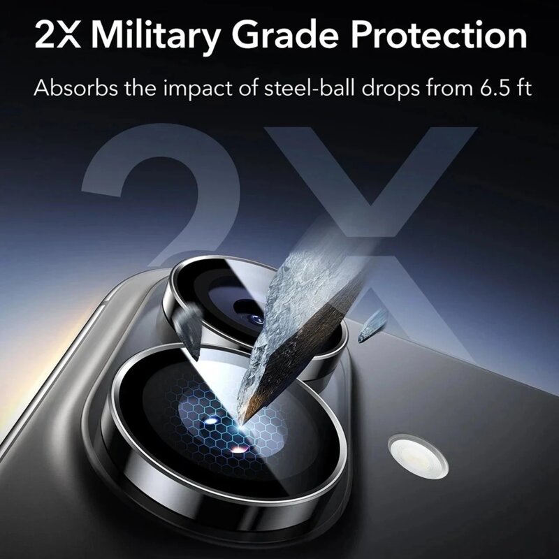 [Pachet 2x] Folie sticla camera iPhone 16 Plus ESR Armorite Camera Lens Protectors, negru