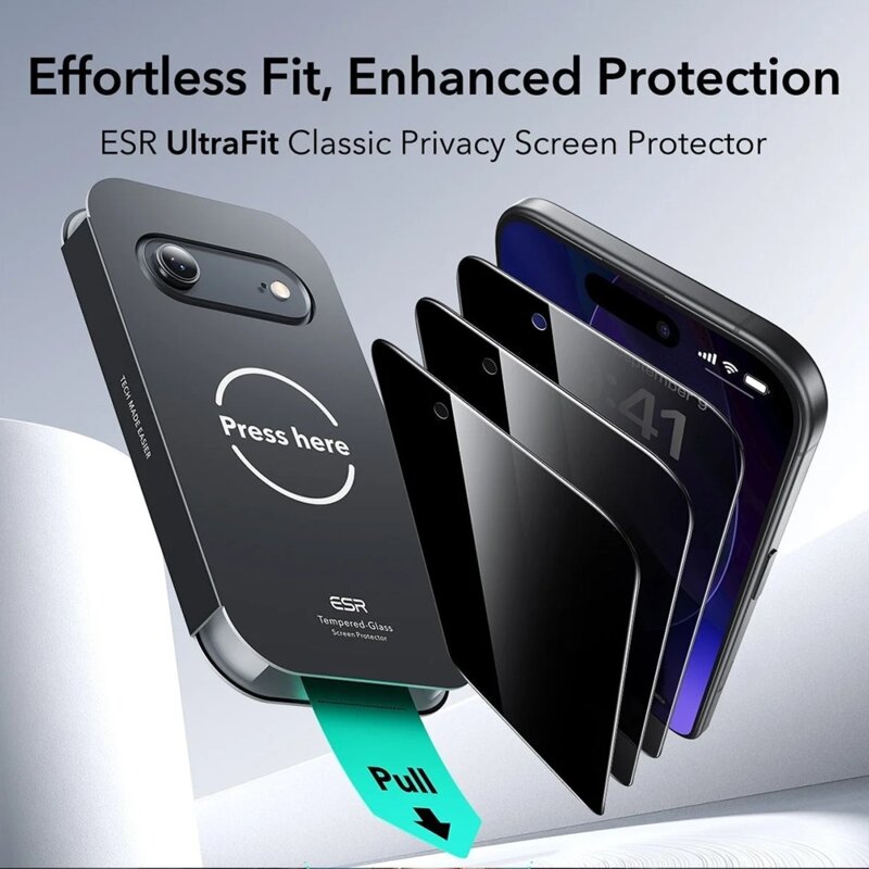 [Pachet 3x] Folie sticla iPhone 17 Air ESR Privacy Tempered Glass UltraFit, negru