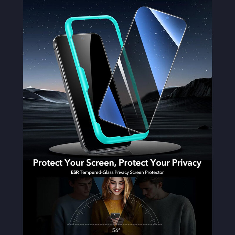 [Pachet 3x] Folie sticla iPhone 17 ESR Privacy Tempered Glass, negru