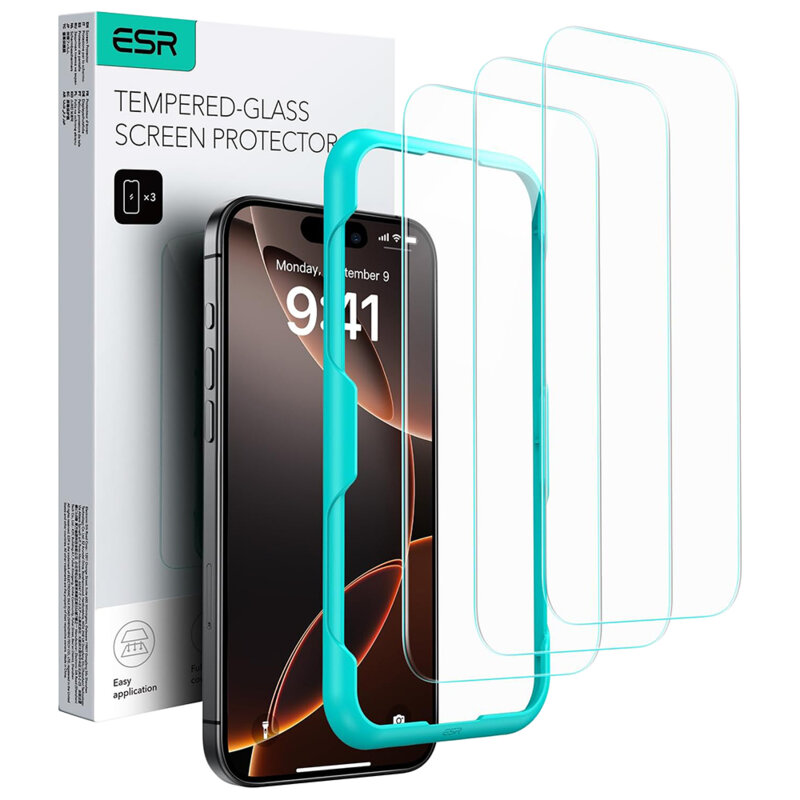 [Pachet 3x] Folie sticla iPhone 17 Pro ESR Tempered Glass, transparenta