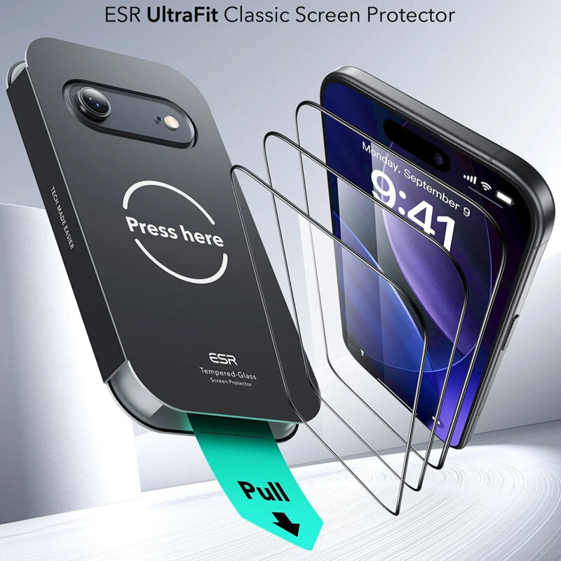 [Pachet 3x] Folie sticla iPhone 17 Air ESR Tempered Glass UltraFit, transparenta