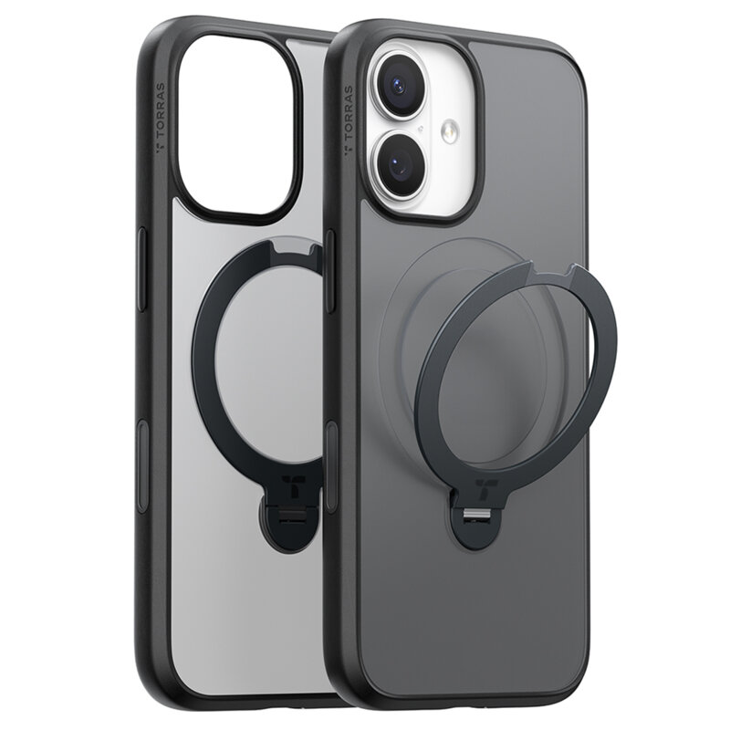 Husa iPhone 17 Torras Ostand Spin MagSafe Series, negru