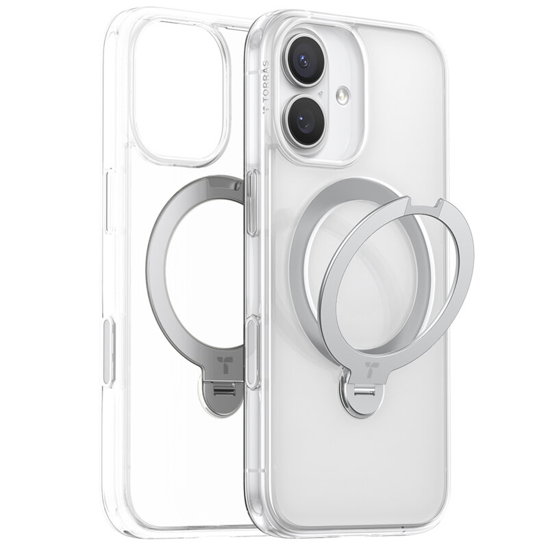 Husa iPhone 17 Torras Ostand Spin MagSafe Series, transparenta