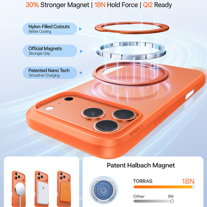 Husa iPhone 17 Pro Torras Ostand Pro MagSafe  Series, portocaliu