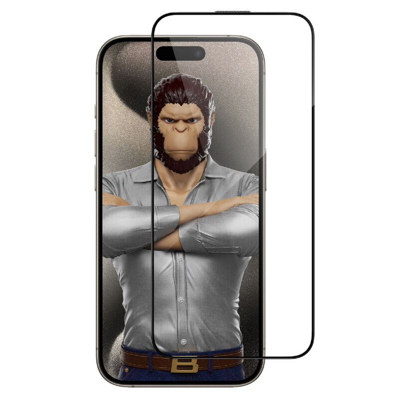 Folie iPhone 17 cu aplicator Blueo 3D Full Display Curved Edge HD Glass, negru