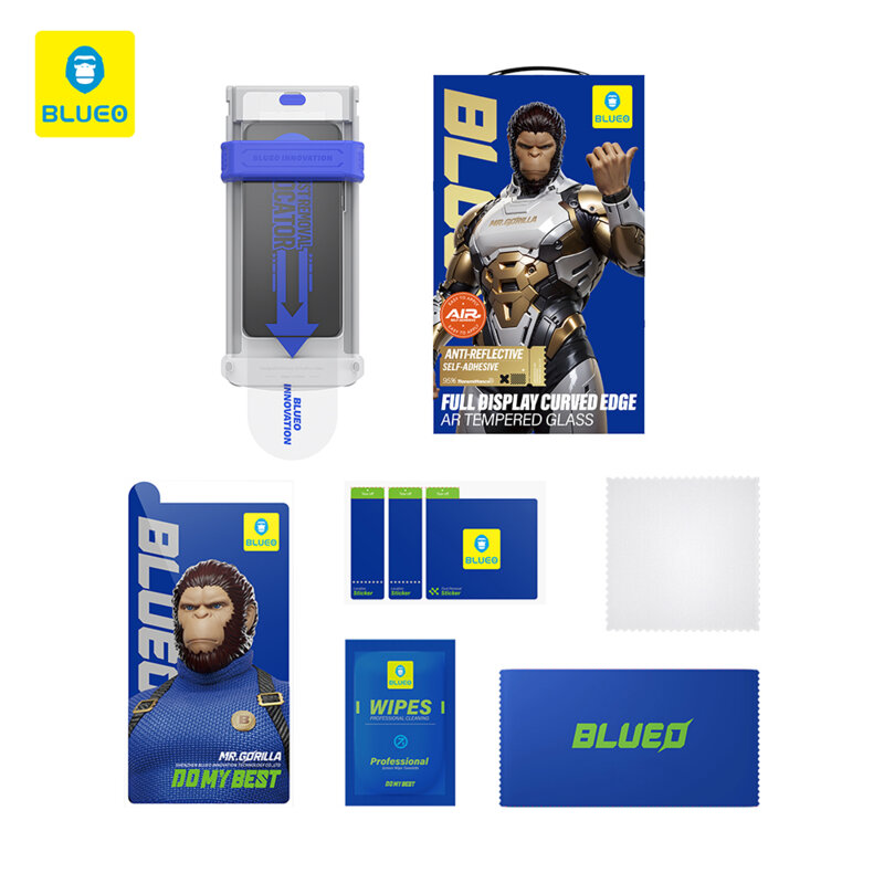 Folie iPhone 17 cu aplicator Blueo 3D Full Display Curved Edge AR Glass, negru