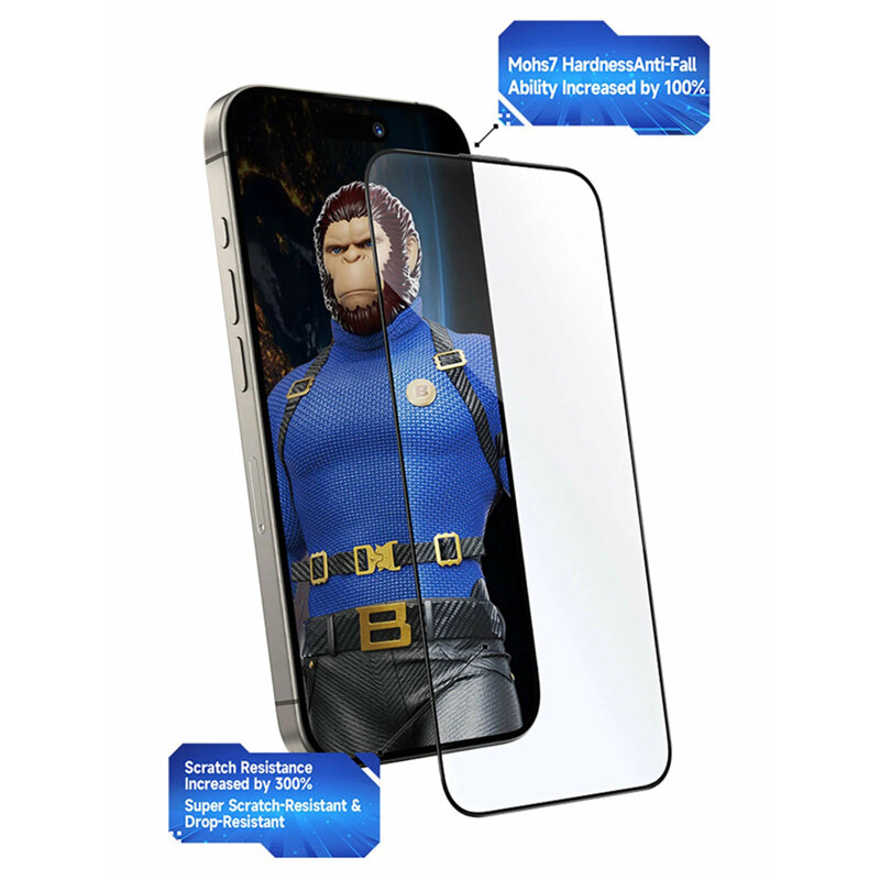 Folie iPhone 17 Pro Max cu aplicator Blueo Crystal Anti-Scratch Glass, negru