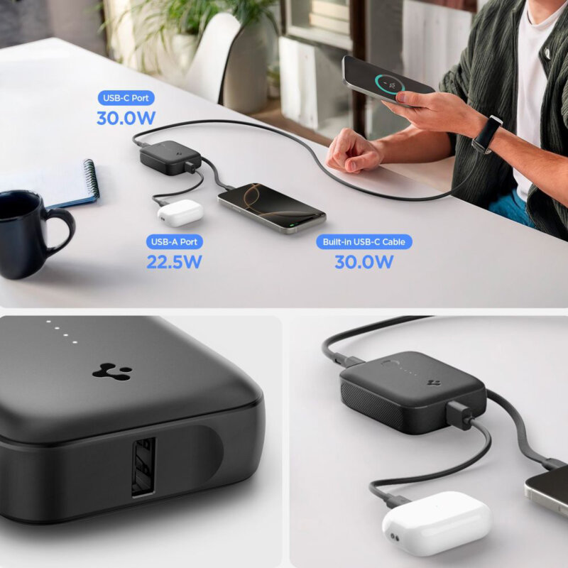 Power bank USB, Type-C + cablu Spigen, 10000mAh, 30W, EA3010BT