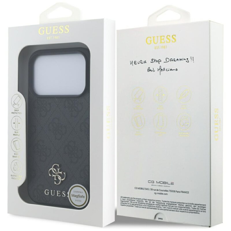 Husa iPhone 17 Pro Guess 4G Small and Classic Logo MagSafe, negru, GUHMP17LP4SM4MK