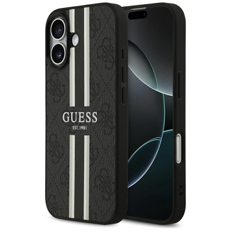 Husa originala Guess iPhone 17 Hardcase 4G Printed Stripes MagSafe, negru, GUHMP17SP4RPSK