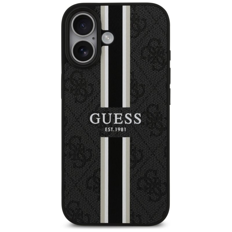 Husa originala Guess iPhone 17 Hardcase 4G Printed Stripes MagSafe, negru, GUHMP17SP4RPSK