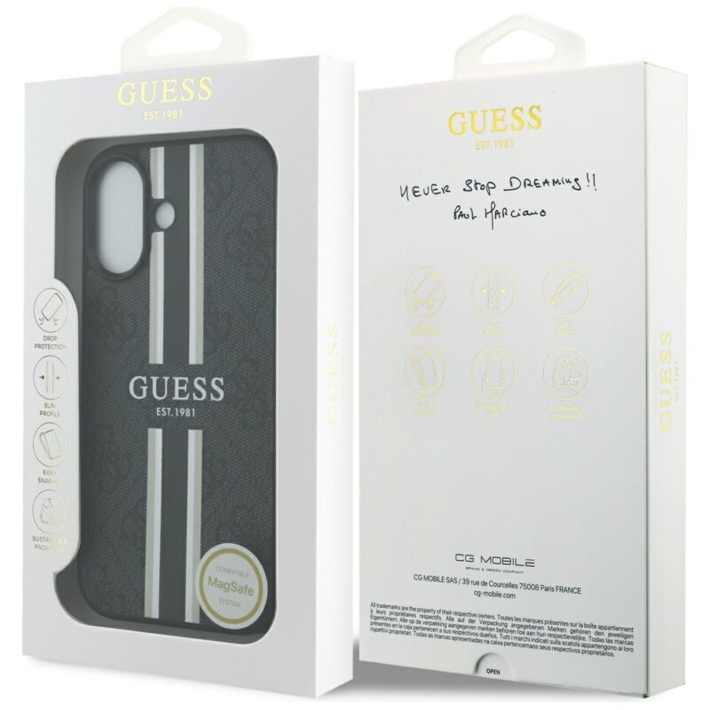 Husa originala Guess iPhone 17 Hardcase 4G Printed Stripes MagSafe, negru, GUHMP17SP4RPSK