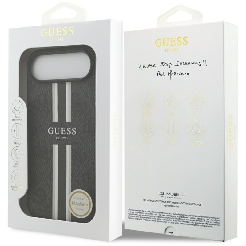 Husa originala Guess iPhone 17 Air Hardcase 4G Printed Stripes MagSafe, negru, GUHMP17MP4RPSK