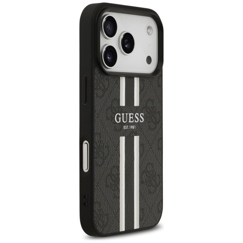 Husa originala Guess iPhone 17 Pro Hardcase 4G Printed Stripes MagSafe, negru, GUHMP17LP4RPSK