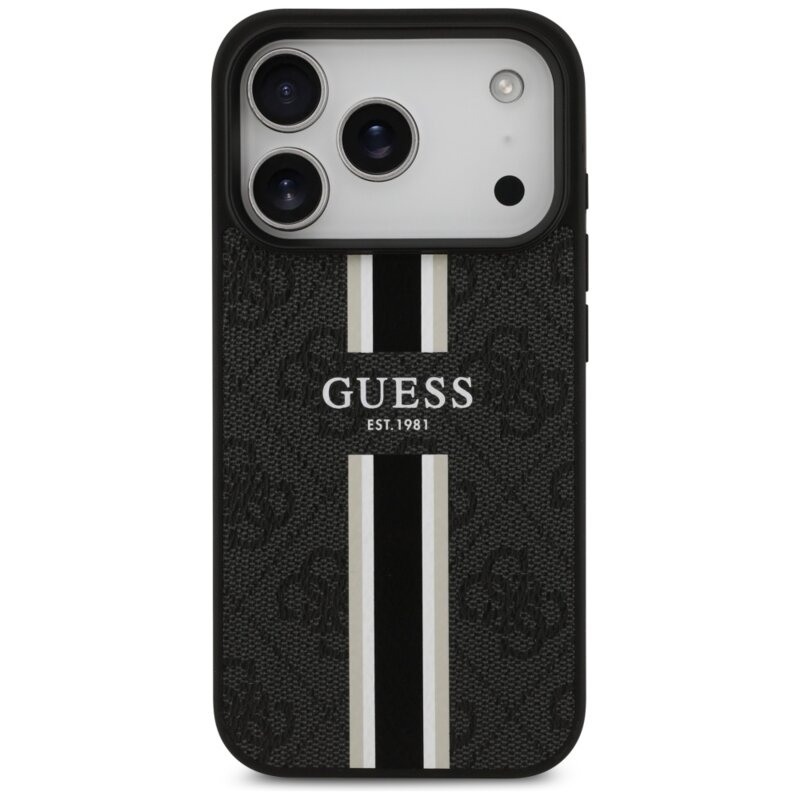 Husa originala Guess iPhone 17 Pro Hardcase 4G Printed Stripes MagSafe, negru, GUHMP17LP4RPSK