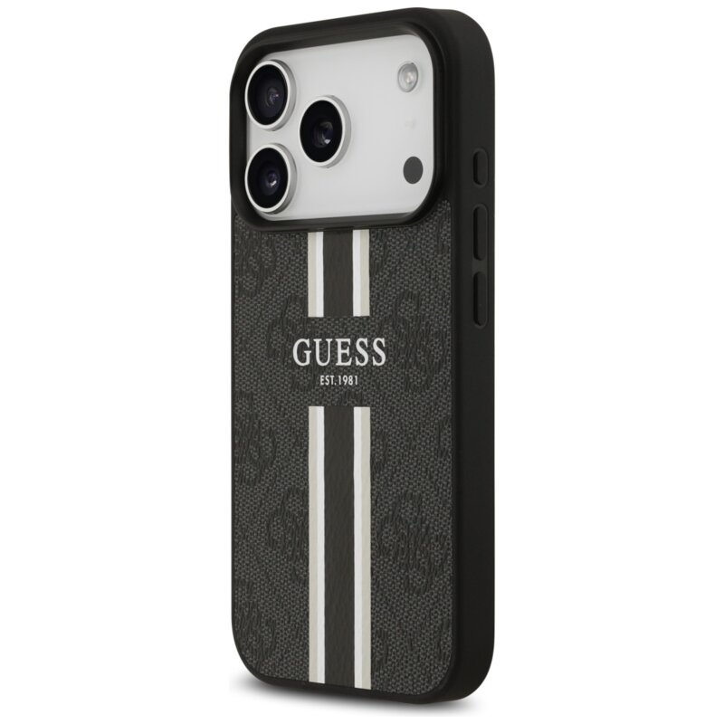 Husa originala Guess iPhone 17 Pro Hardcase 4G Printed Stripes MagSafe, negru, GUHMP17LP4RPSK
