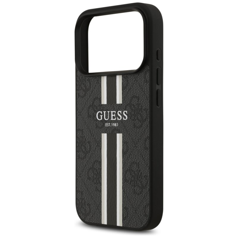 Husa originala Guess iPhone 17 Pro Hardcase 4G Printed Stripes MagSafe, negru, GUHMP17LP4RPSK